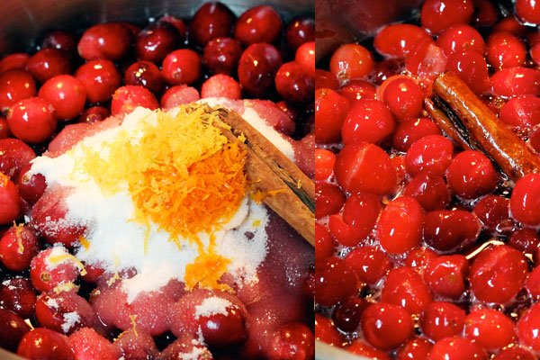 Cranberry Ginger Relish making step with zest cinnamon