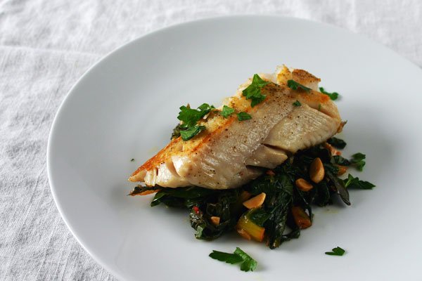 Pan Seared Cod with Rainbow Chard