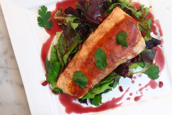 Pan Seared Salmon with Pomegranate Reduction