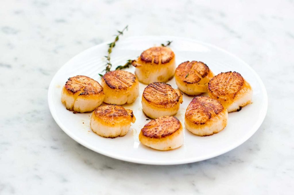 miso blood orange scallops