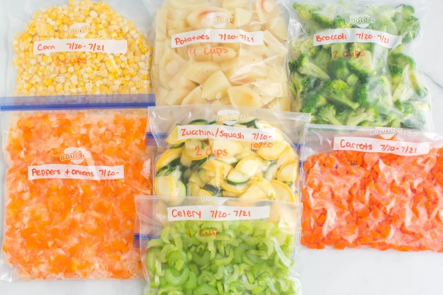 fresh-veggies-in-storage-bags for freezing