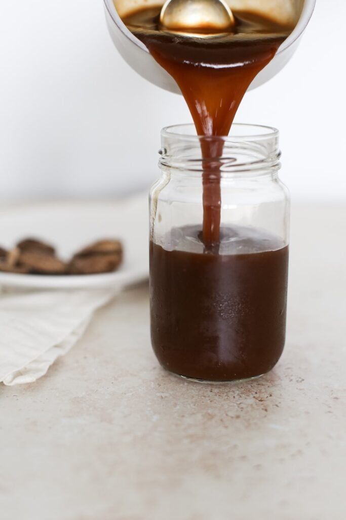 home made vegan-oyster-sauce storage in glass small jar-kookybakes.com