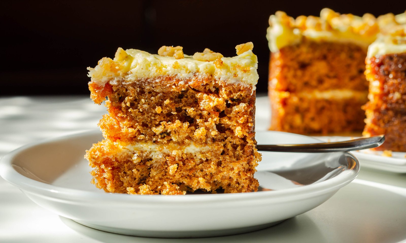 carrot cake in serving plate-kookybakes.com