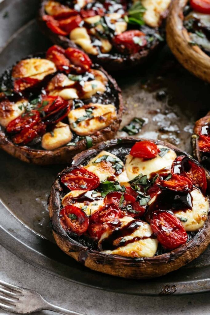 Caprese-cheese-tomatoes-Stuffed-Portobellos-baked-kookybakes.com