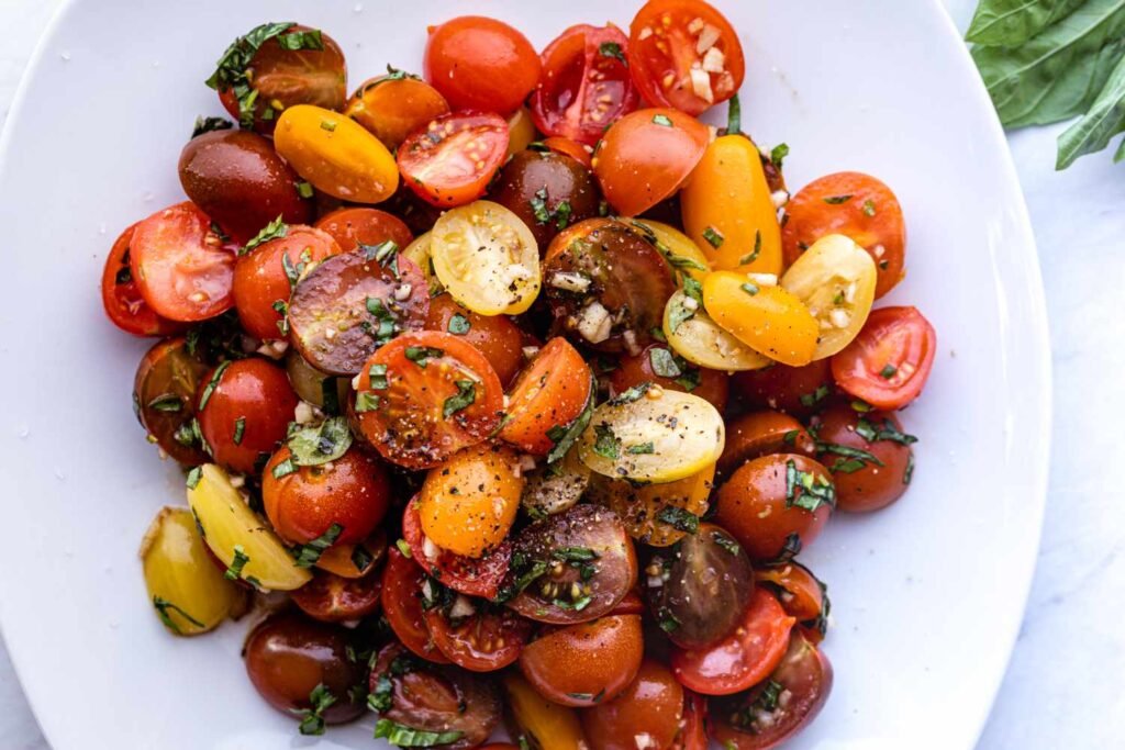 tomato-salad-served on plate-kookybakes.com