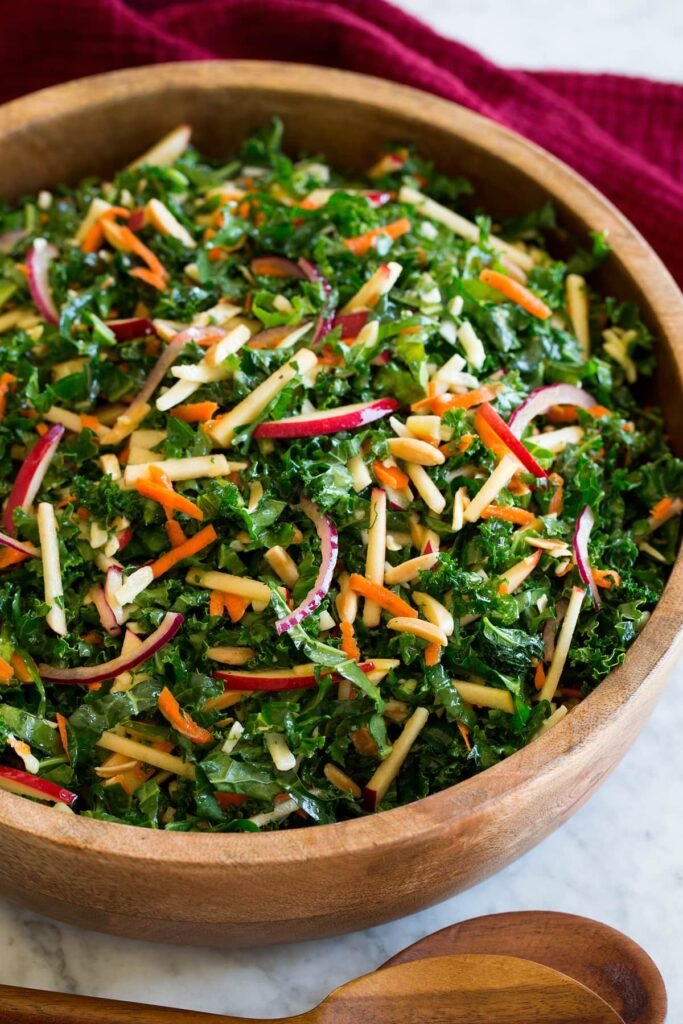 healthy kale salad with veggies and apple-kookybakes.com