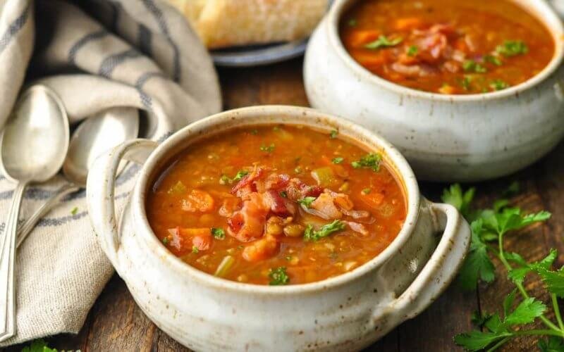 lentil soup served in bowl-kookybakes.com