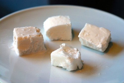 frozen coconut cream in cube form-kookybakes.com