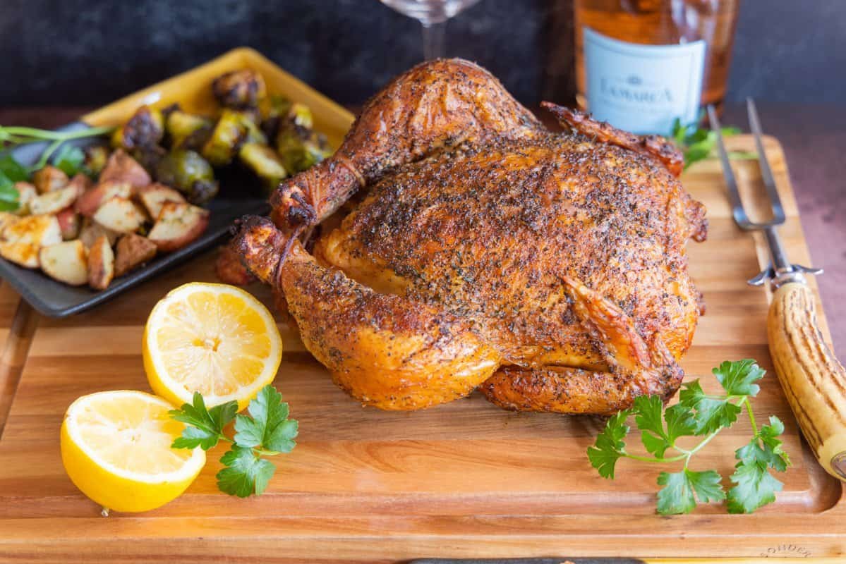 Big Chief Smoker roasted whole chicken recipe-kookybakes.com