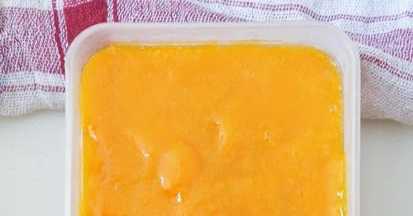 freezing mango puree in freezer safe plastic container-kookybakes.com